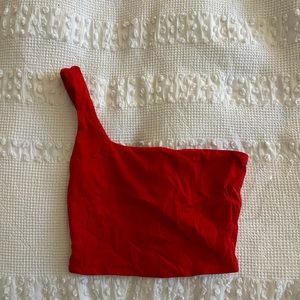 Tigermist cropped one shoulder red top